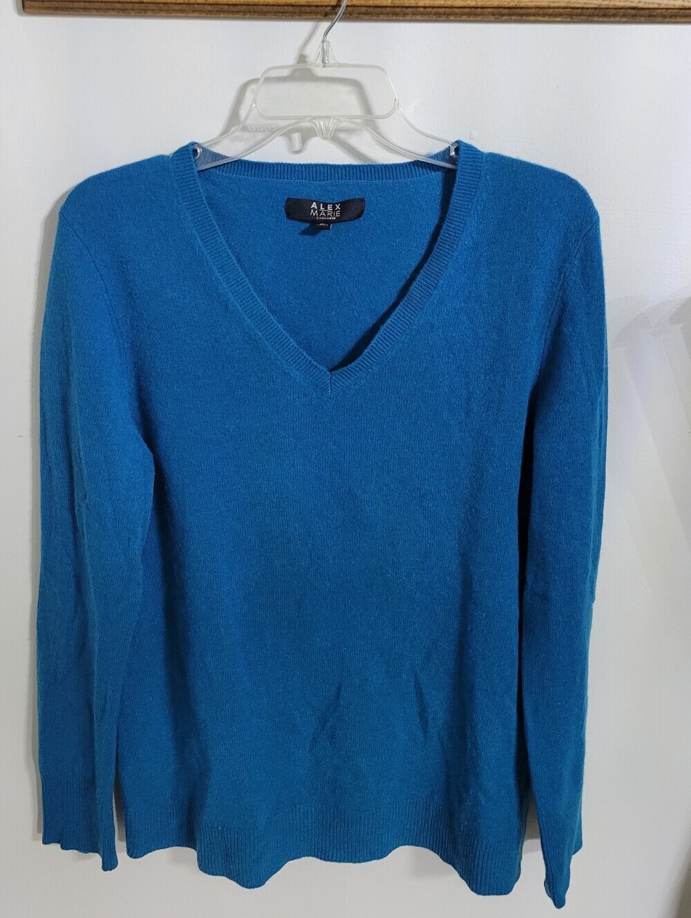 Alex Marie 100% Cashmere Teal-Blue V-Neck Sweater, Size XL